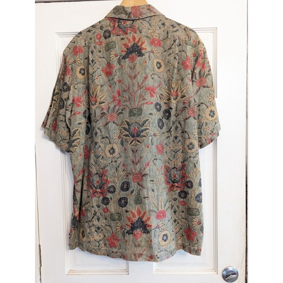 Rare 90s L Ralph Lauren Open Collar Shirt 100 Linen Short Sleeve Floral Pattern - Picture 7 of 7